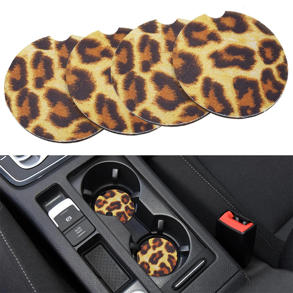 Luxury Leopard Print Car Cup Mats